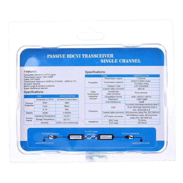 2 PCS HD 205C Coaxial CVI/TVI/AHD 1CH Passive Transceiver Video Balun, 205C