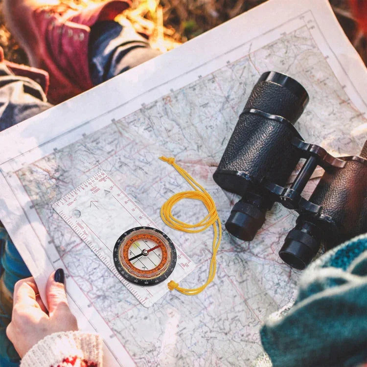 2 in 1 Compass with Map Measuring Ruler Lanyard Emergency Survival Tool, 2 in 1