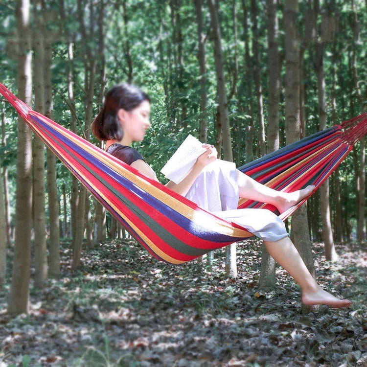 Strip Single Camping Outdoor Canvas Hammock, Size: 185cm x 80cm, 185cm x 80cm (Red), 260cm x 100cm (Blue)