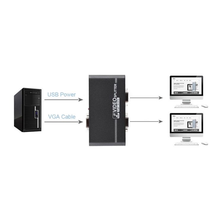 VGA-102A 1 to 2 Ports 1920 x 1440 VGA Splitter, 2 Ports