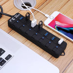 7 Ports USB 3.0 Hub with Individual Switches for each Data Transfer Ports, 7 Ports (Black)
