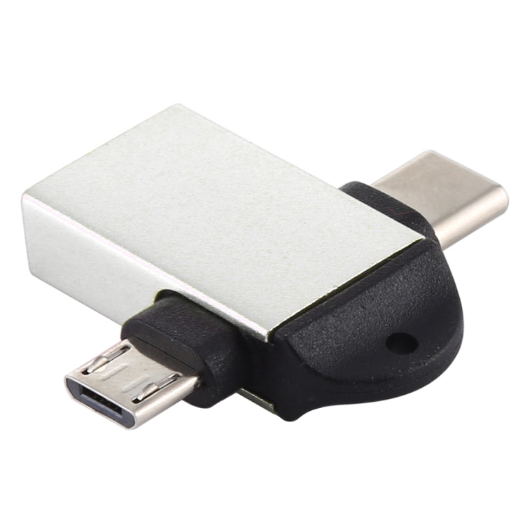 USB 3.0 Female to USB-C / Type-C Male + Micro USB Male Multi-function OTG Adapter with Sling Hole
