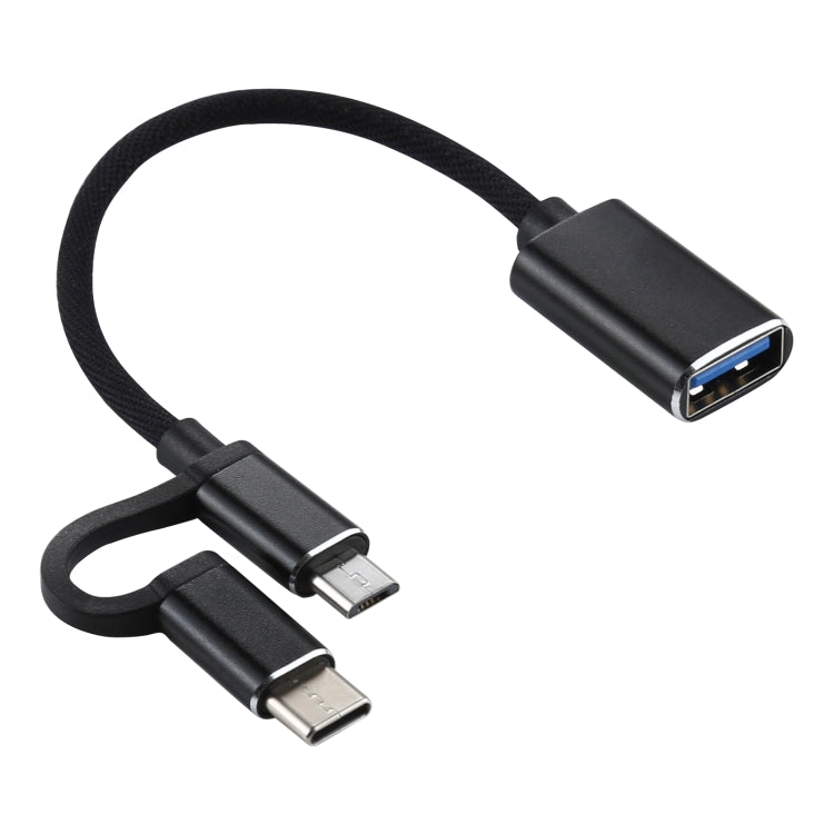USB 3.0 Female to Micro USB + USB-C / Type-C Male Charging + Transmission OTG Nylon Braided Adapter Cable, Cable Length: 11cm, Micro USB Black, Micro USB Blue, Micro USB Red, Micro USB Silver, Micro USB  White