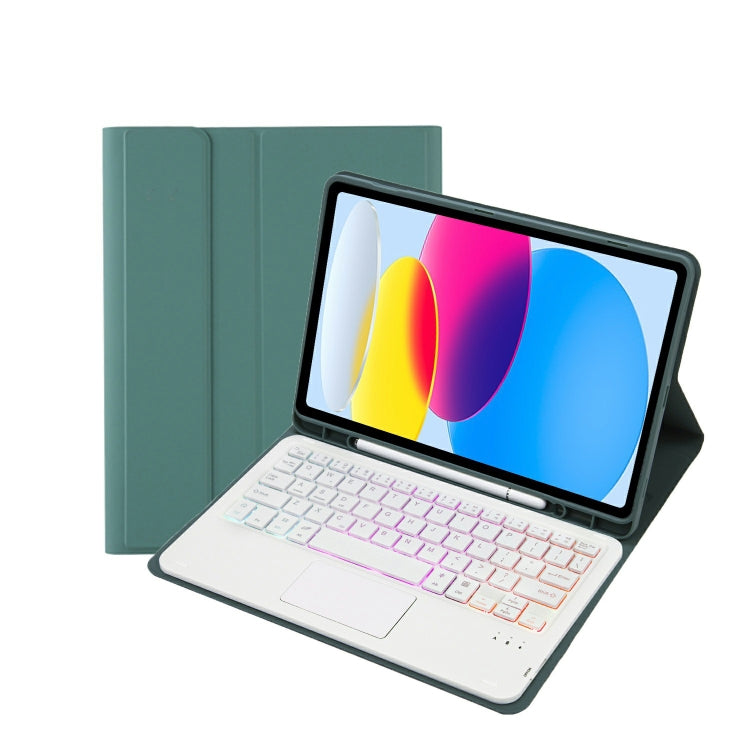 For iPad 11 2025 / 10th Gen 10.9 2022 A10B-AS Lambskin Texture Backlight Bluetooth Touch Keyboard Leather Tablet Case with Pen Slot, A10B-AS