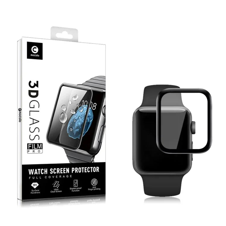 mocolo 0.33mm 9H 3D Round Edge Full Glue Tempered Glass Film (Black), Apple Watch Series 3 38mm, Apple Watch Series 3 42mm