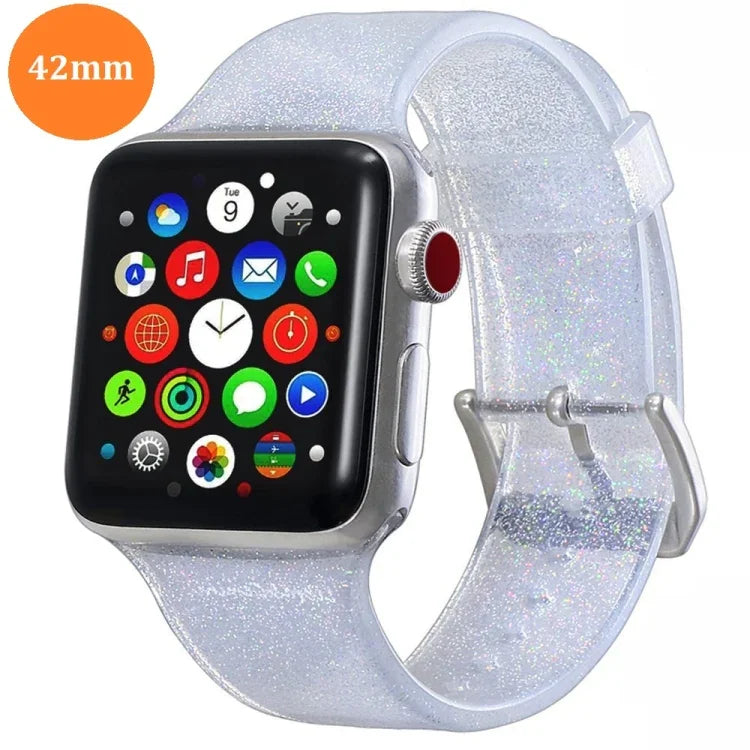 For Apple Watch Series 5 & 4 44mm / 3 & 2 & 1 42mm Glitter Silicone Strap