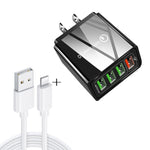2 in 1 1m USB to 8 Pin Data Cable + 30W QC 3.0 4 USB Interfaces Mobile Phone Tablet PC Universal Quick Charger Travel Charger Set, US Plug, 8 Pin Set US Plug