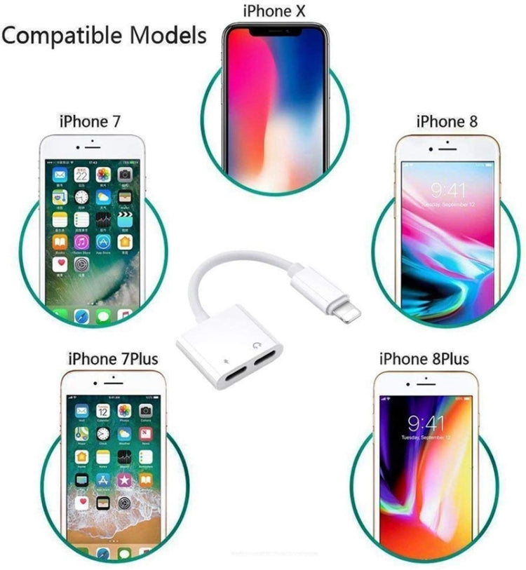 ZS-S1802 2 in 1 8 Pin Male to 8 Pin Charging + 8 Pin Audio Female Connector Earphone Adapter, Support Calls & Wire Control, Compatible with All IOS System