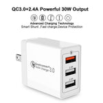 SDC-30W 30W QC 3.0 USB + 2.4A Dual USB 2.0 Ports Mobile Phone Tablet PC Universal Quick Charger Travel Charger, US Plug, US Plug
