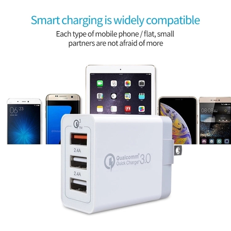 SDC-30W 30W QC 3.0 USB + 2.4A Dual USB 2.0 Ports Mobile Phone Tablet PC Universal Quick Charger Travel Charger, US Plug, US Plug