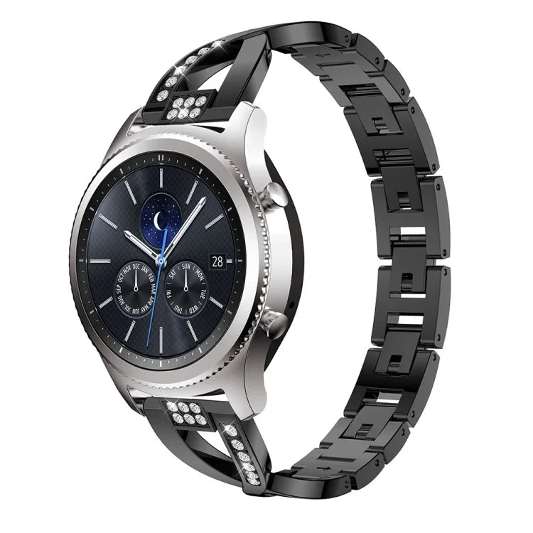 X-shaped Diamond-studded Solid Stainless Steel Wrist Strap Watch Band for Samsung Gear S3