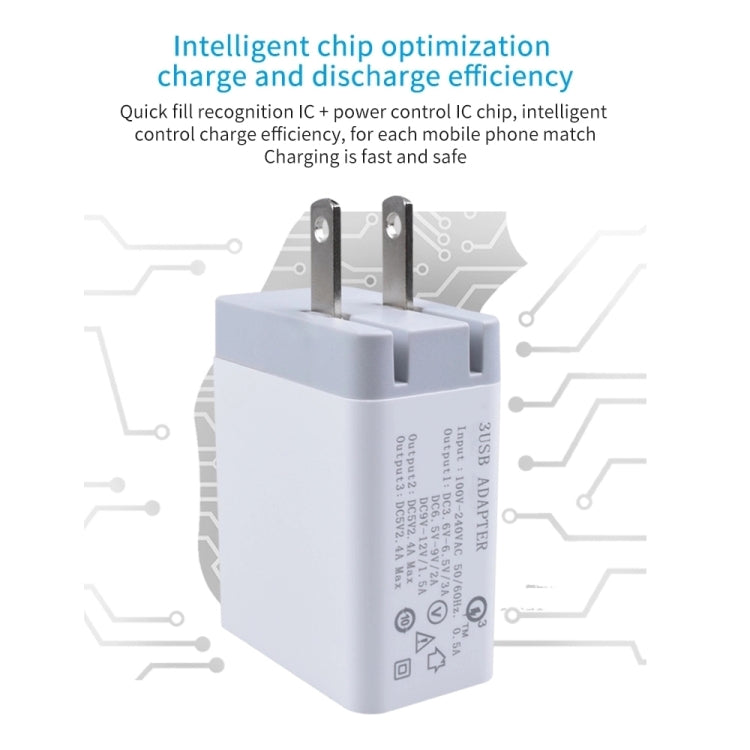 SDC-30W 2 in 1 USB to USB-C / Type-C Data Cable + 30W QC 3.0 USB + 2.4A Dual USB 2.0 Ports Mobile Phone Tablet PC Universal Quick Charger Travel Charger Set, US Plug, with USB-C / Type-C Cable, US Plug