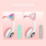 TN-28 3.5mm Bluetooth 5.0 Dual Connection RGB Cat Ear Bass Stereo Noise-cancelling Headphones Support TF Card With Mic