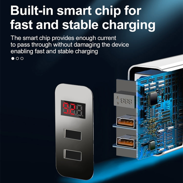F002C QC3.0 USB + USB 2.0 LED Digital Display Fast Charger with USB to Type-C Data Cable, EU Plug, EU Plug +  Type-C Cable