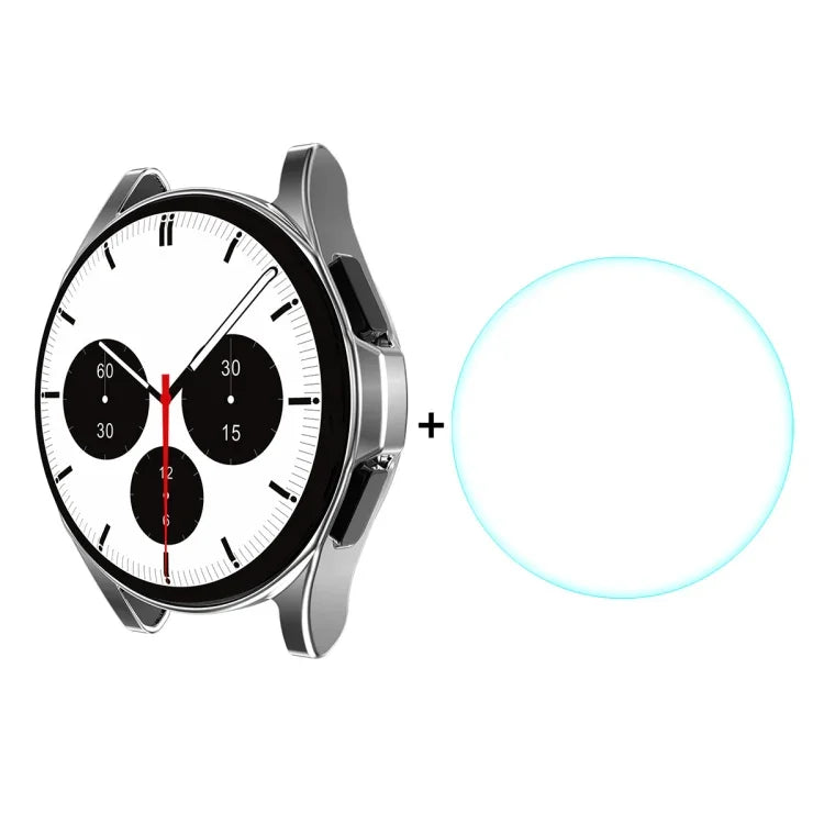ENKAY For Samsung Galaxy Watch4 Classic 42mm ENKAY Hat-Prince Full Coverage Electroplate Soft Case TPU HD Clear Cover + Tempered Glass Protector, For Samsung Galaxy Watch4 Classic 42mm