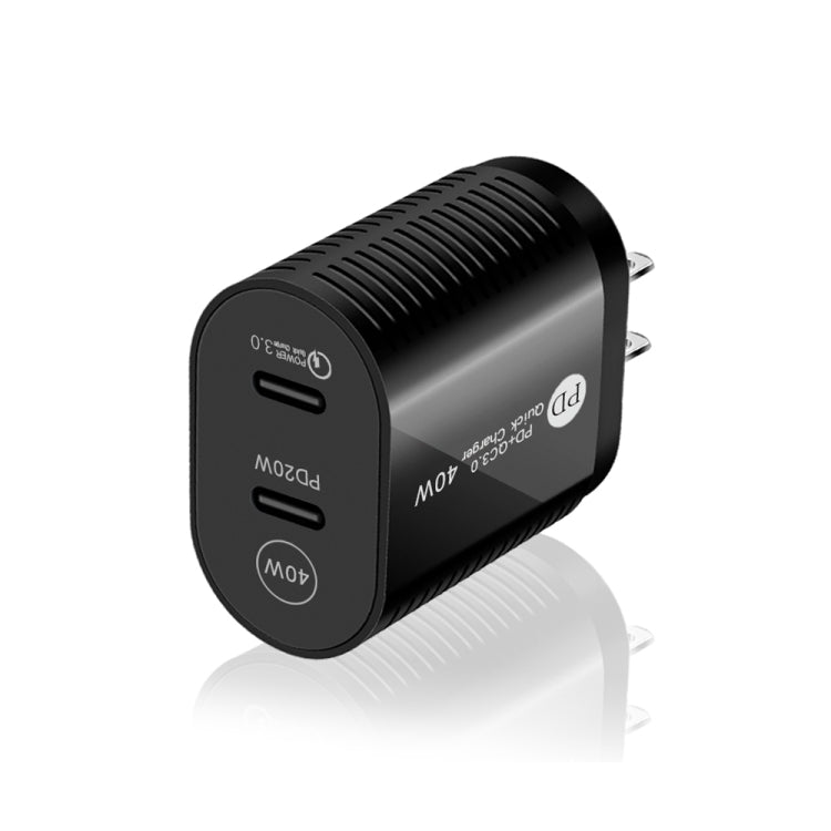 40W Dual Port PD / Type-C Fast Charger with Type-C to Type-C Data Cable, US Plug, US Plug + Type-C to Type-C Cable