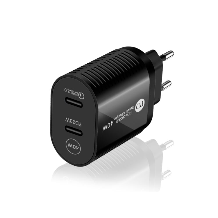 40W Dual Port PD / Type-C Fast Charger with Type-C to Type-C Data Cable, EU Plug, EU Plug + Type-C to Type-C Cable