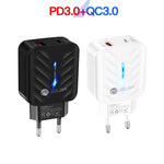 PD03 20W PD3.0 + QC3.0 USB Charger with USB to 8 Pin Data Cable, EU Plug, EU Plug + USB to 8 Pin Cable