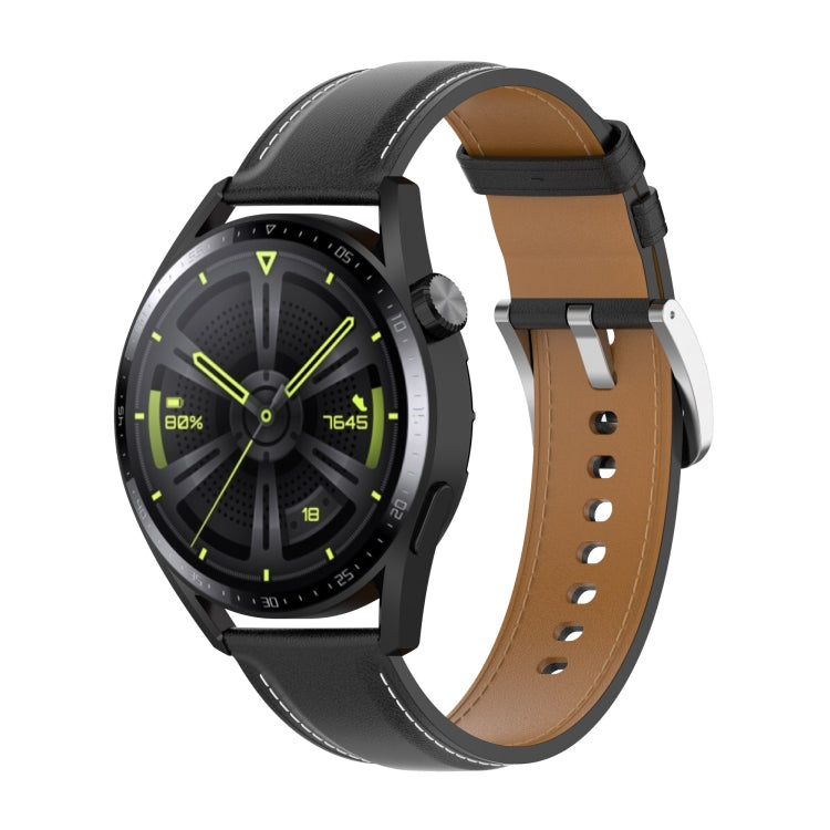 Calf Texture Sewing Thread Watchband, For Huawei Watch GT Runner, For Huawei Watch GT 3 46mm, For Huawei Watch 3 / Watch 3 Pro, For Huawei Watch GT 2 Pro / Watch GT 2e / Watch GT 42mm / 46mm, For Huawei Watch GT 2 Pro, For Huawei Watch GT2 46mm