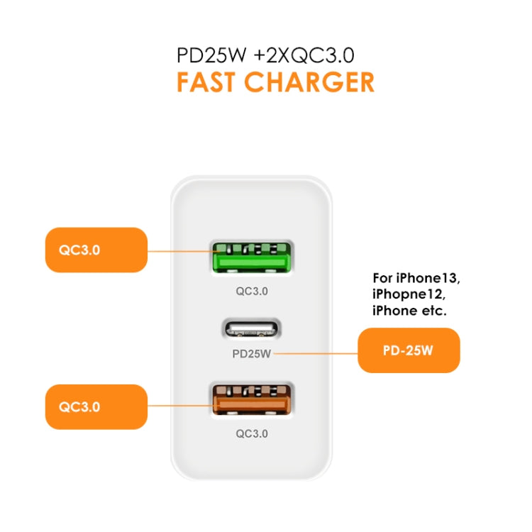 45W PD3.0 + 2 x QC3.0 USB Multi Port Quick Charger, US Plug, US Plug