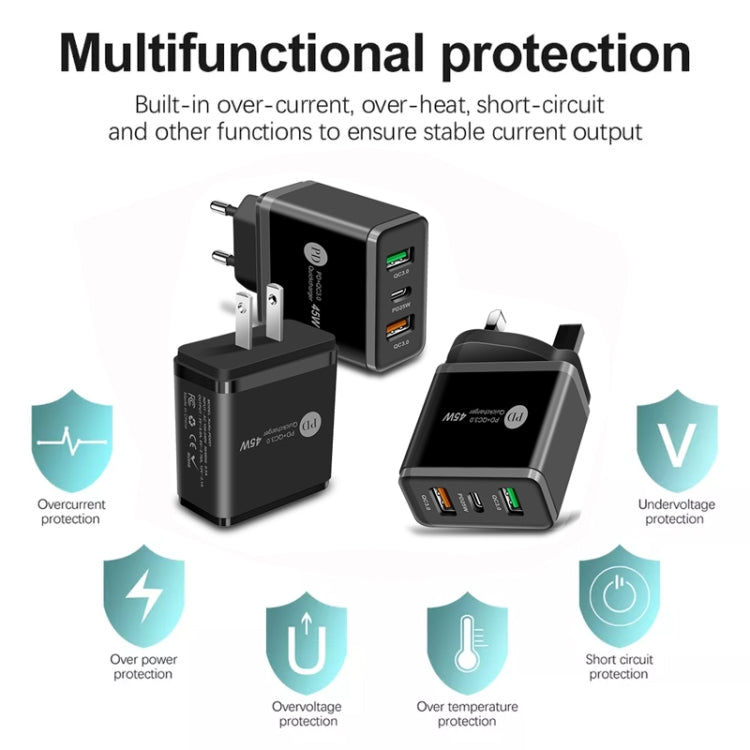 45W PD3.0 + 2 x QC3.0 USB Multi Port Charger with Type-C to Type-C Cable, UK Plug, UK Plug + Type-C to Type-C Cable