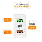 45W PD25W + 2 x QC3.0 USB Multi Port Charger with USB to Type-C Cable, UK Plug, UK Plug + USB to Type-C Cable