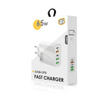65W Dual PD Type-C + 3 x USB Multi Port Charger for Phone and Tablet PC, EU Plug, EU Plug