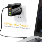 65W Dual PD Type-C + 3 x USB Multi Port Charger with 3A Type-C to Type-C Data Cable, US Plug, US Plug + Type-C to Type-C Cable