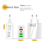 65W Dual PD Type-C + 3 x USB Multi Port Charger with 3A Type-C to Type-C Data Cable, UK Plug, UK Plug + Type-C to Type-C Cable