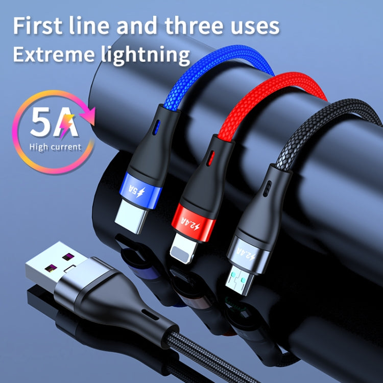 USB to Micro USB + USB-C / Type-C + 8 Pin Fast Charging Cable