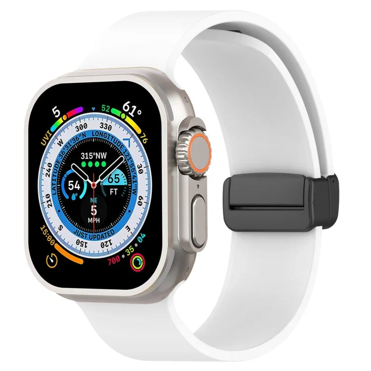 Magnetic Black Buckle Smooth Silicone Watch Band, For Apple Watch Ultra 49mm, For Apple Watch Series 8&7 45mm, For Apple Watch Series 8&7 41mm