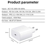 M135 45W USB-C / Type-C Port Fast Charger with 5A Type-C to Type-C Cable, EU Plug, EU Plug + Type-C Cable