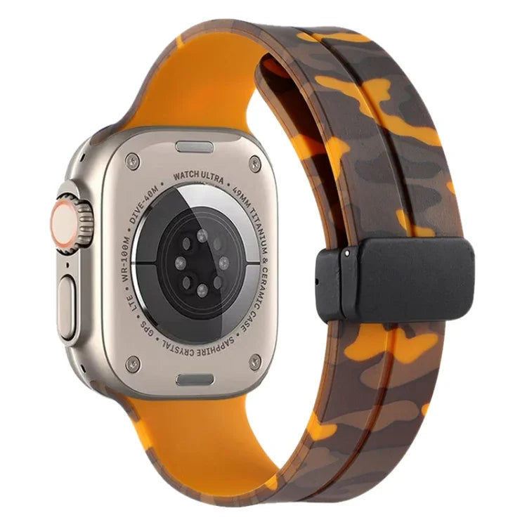 Magnetic Clasp Camouflage Silicone Watch Band, For Apple Watch Ultra 49mm, For Apple Watch Series 8&7 45mm, For Apple Watch Series 8&7 41mm
