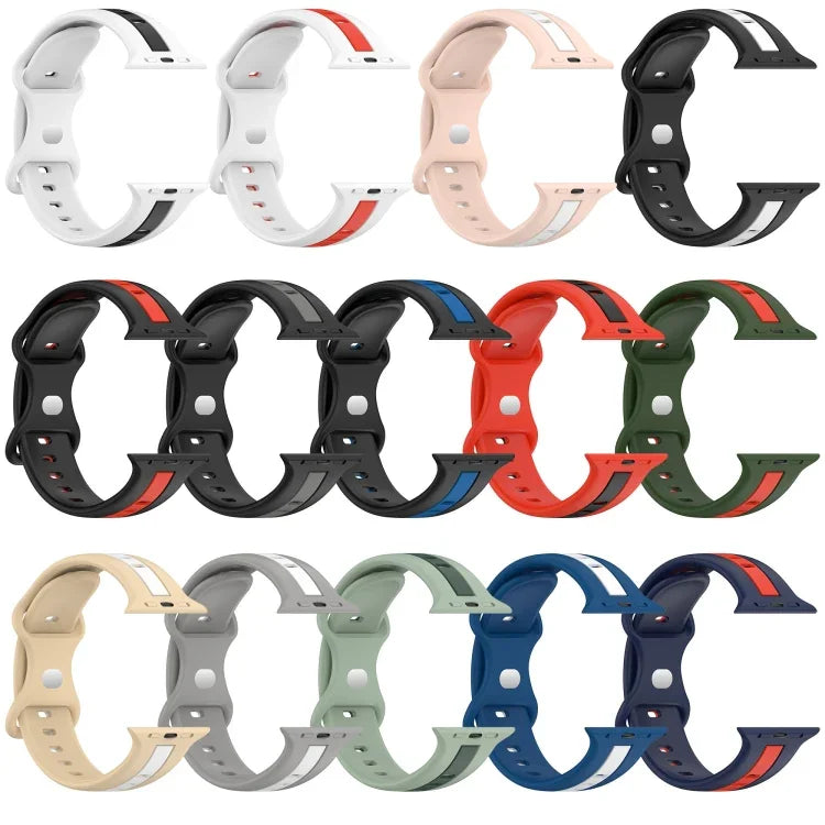 Butterfly Buckle Two-Color Silicone Watch Band, For Apple Watch Ultra 49mm, For Apple Watch Series 8&7 45mm, For Apple Watch Series 8&7 41mm