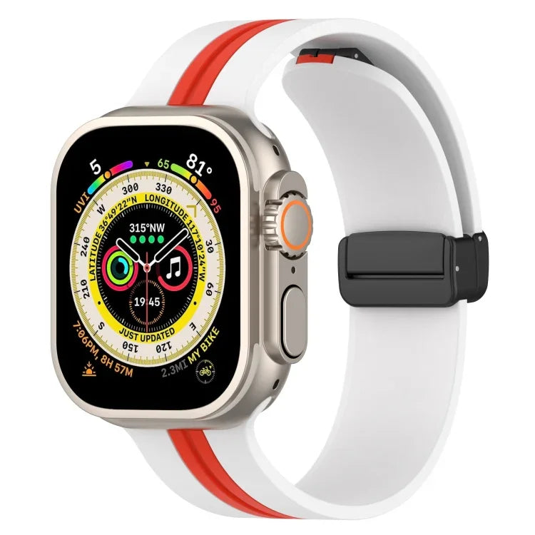 Magnetic Clasp Two-Color Silicone Watch Band, For Apple Watch Ultra 49mm, For Apple Watch Series 8&7 45mm, For Apple Watch Series 8&7 41mm