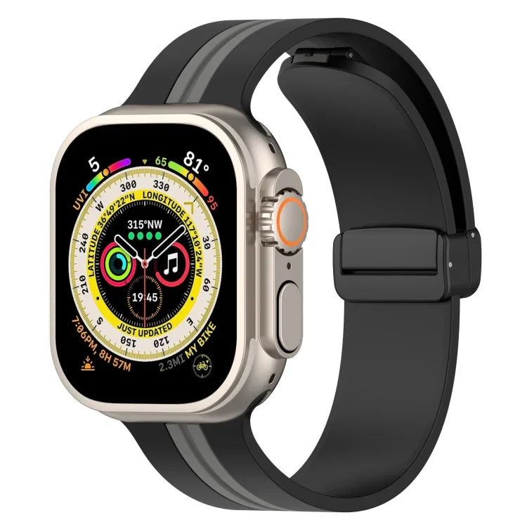 Magnetic Clasp Two-Color Silicone Watch Band, For Apple Watch Ultra 49mm, For Apple Watch Series 8&7 45mm, For Apple Watch Series 8&7 41mm