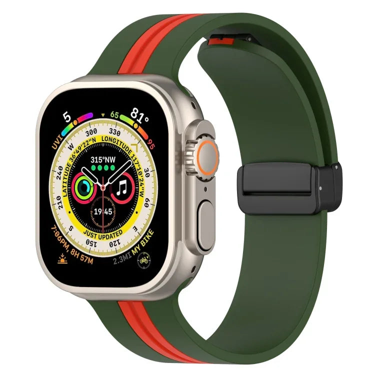 Magnetic Clasp Two-Color Silicone Watch Band, For Apple Watch Ultra 49mm, For Apple Watch Series 8&7 45mm, For Apple Watch Series 8&7 41mm
