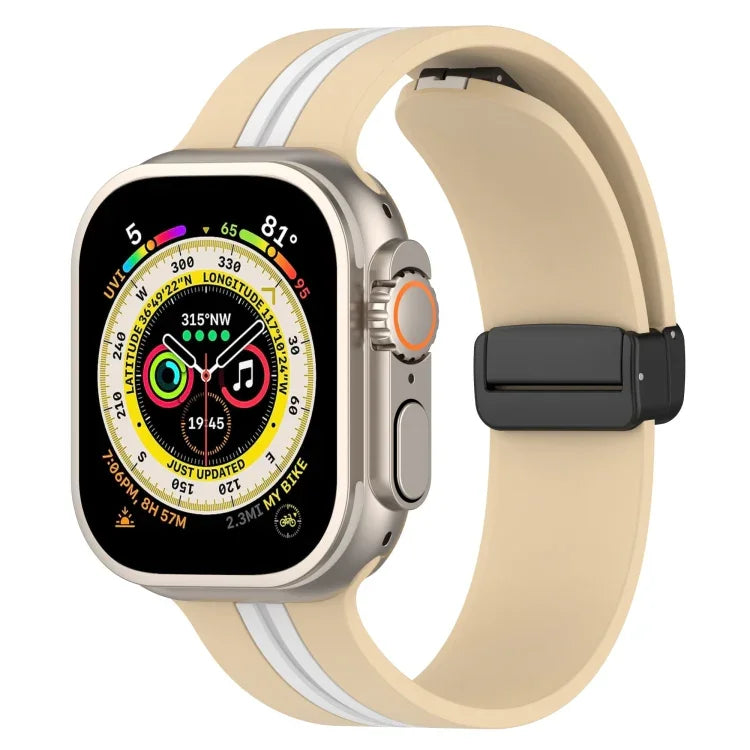 Magnetic Clasp Two-Color Silicone Watch Band, For Apple Watch Ultra 49mm, For Apple Watch Series 8&7 45mm, For Apple Watch Series 8&7 41mm