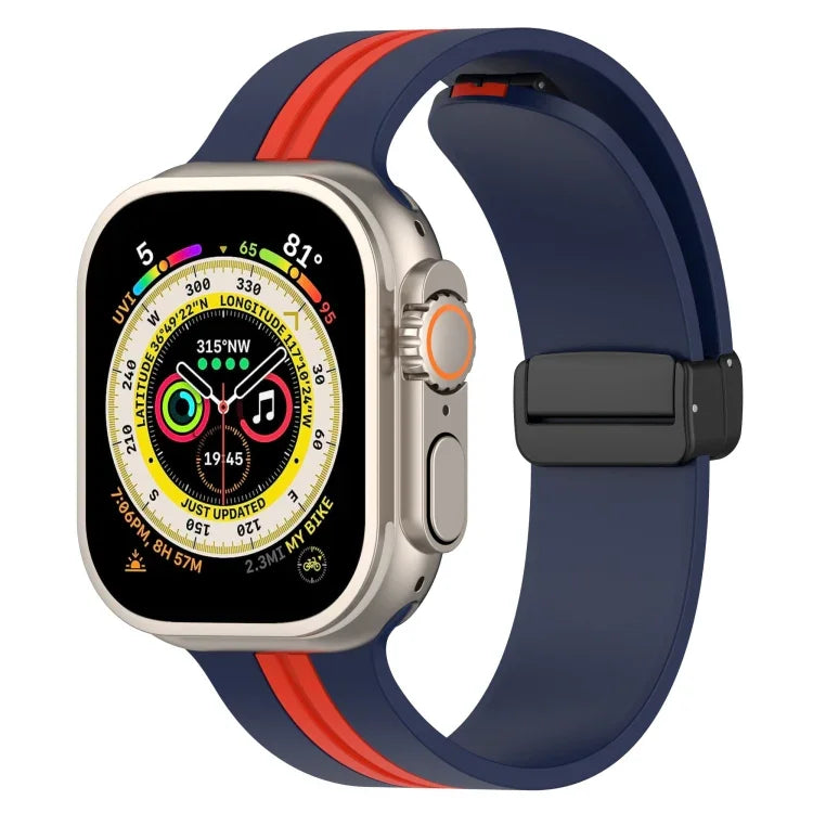 Magnetic Clasp Two-Color Silicone Watch Band, For Apple Watch Ultra 49mm, For Apple Watch Series 8&7 45mm, For Apple Watch Series 8&7 41mm