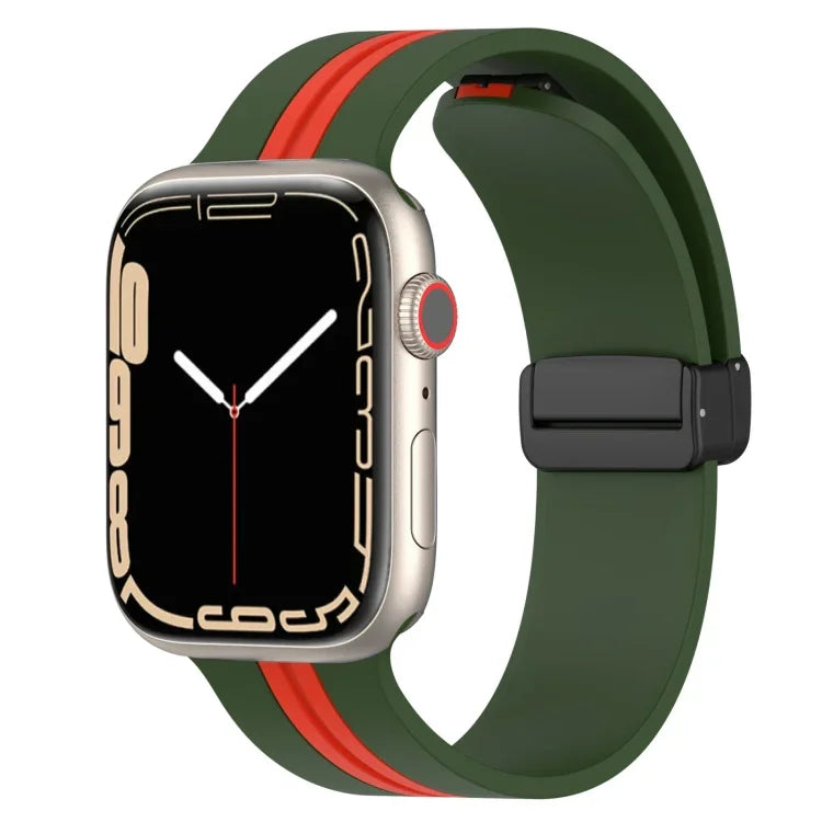 Magnetic Clasp Two-Color Silicone Watch Band, For Apple Watch Ultra 49mm, For Apple Watch Series 8&7 45mm, For Apple Watch Series 8&7 41mm