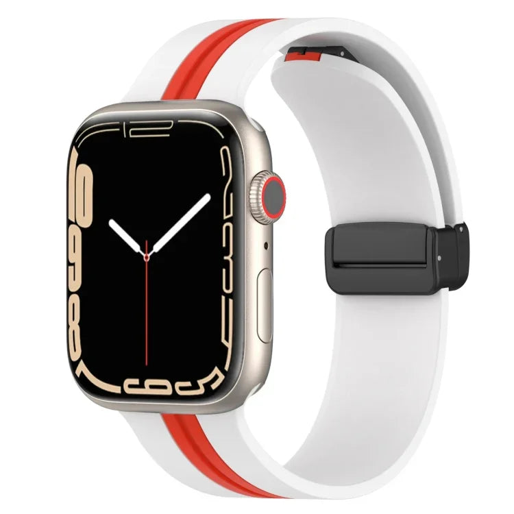 Magnetic Clasp Two-Color Silicone Watch Band, For Apple Watch Ultra 49mm, For Apple Watch Series 8&7 45mm, For Apple Watch Series 8&7 41mm