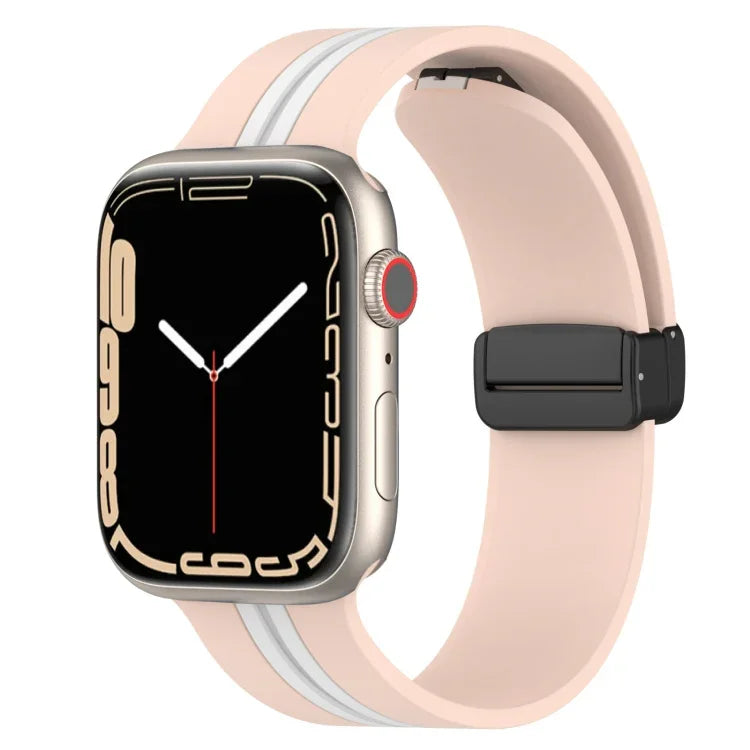 Magnetic Clasp Two-Color Silicone Watch Band, For Apple Watch Ultra 49mm, For Apple Watch Series 8&7 45mm, For Apple Watch Series 8&7 41mm