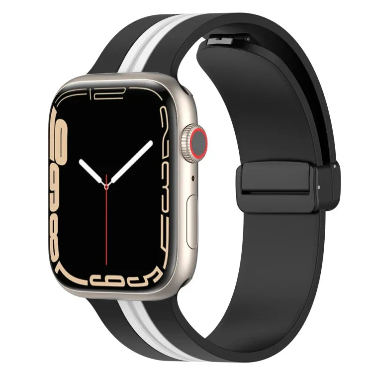 Magnetic Clasp Two-Color Silicone Watch Band, For Apple Watch Ultra 49mm, For Apple Watch Series 8&7 45mm, For Apple Watch Series 8&7 41mm