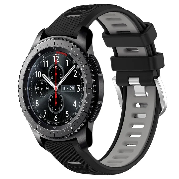 22mm Sports Two-Color Steel Buckle Silicone Watch Band, For Samsung Galaxy Watch3 45mm, For Samsung Galaxy Watch 46mm, For Samsung Gear S3 Classic, For Samsung Gear S3 Frontier