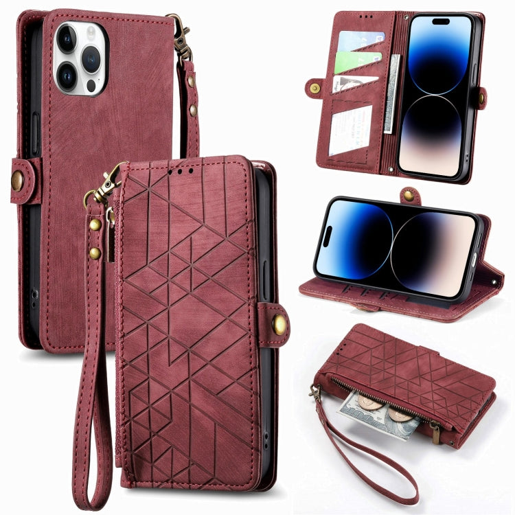 Geometric Zipper Wallet Side Buckle Leather Phone Case, For iPhone 14 Pro Max, For iPhone 7 / 8 / SE 2022, For iPhone 13 Pro Max, For iPhone 13 Pro, For iPhone 13, For iPhone 12 / 12 Pro, For iPhone 12 Pro Max, For iPhone 11 Pro Max