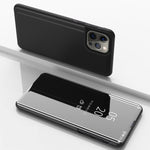 Plated Mirror Horizontal Flip Leather Phone Case with Holder, For iPhone 16 Pro, For iPhone 16 Plus, For iPhone 16, For iPhone 15 Pro Max, For iPhone 15 Pro, For iPhone 15 Plus