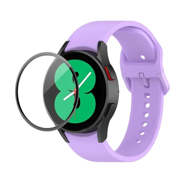 JUNSUNMAY Silicone Adjustable Strap + Full Coverage PMMA Screen Protector Kit, For Samsung Galaxy Watch5 40mm, For Samsung Galaxy Watch4 44mm, For Samsung Galaxy Watch4 40mm