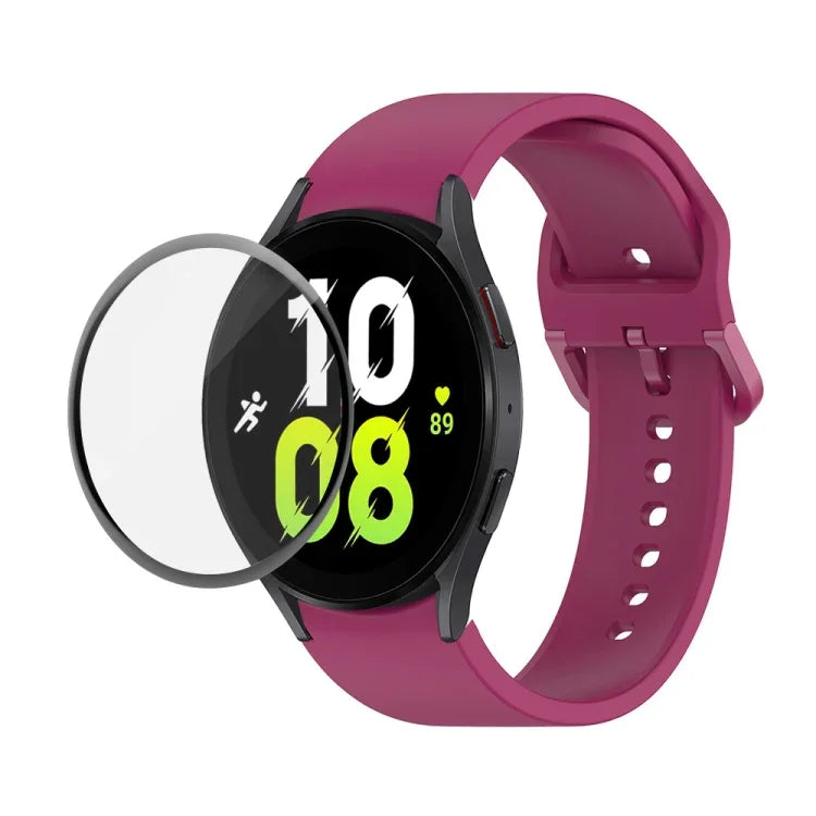 JUNSUNMAY Silicone Adjustable Strap + Full Coverage PMMA Screen Protector Kit, For Samsung Galaxy Watch5 40mm, For Samsung Galaxy Watch4 44mm, For Samsung Galaxy Watch4 40mm