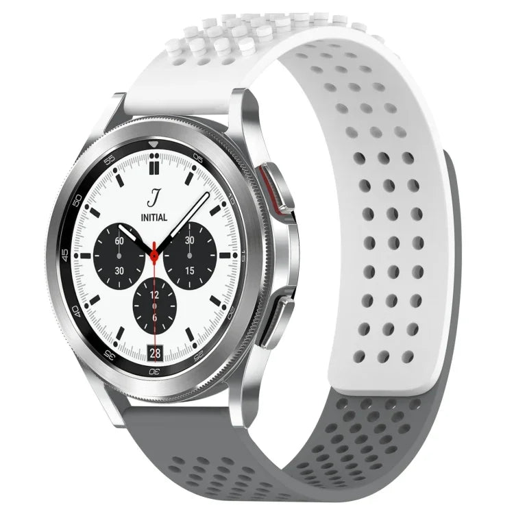breathable silicone watch band for Galaxy Watch on a stylish geared smartwatch with dotted strap design.