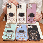 Electroplating Astronaut Holder Phone Case, For iPhone 17e / 16e, For iPhone 17 Pro Max, For iPhone 17 Pro, For iPhone 17, For iPhone Air, For iPhone 16 Pro Max, For iPhone 16 Pro, For iPhone 16 Plus